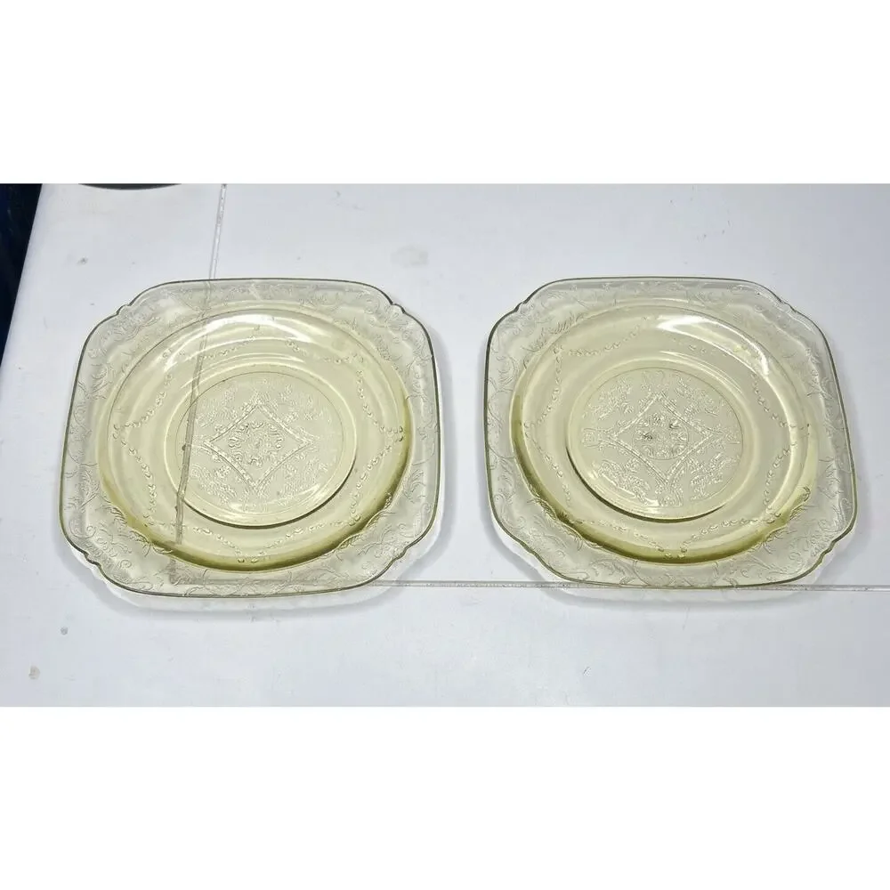 Vintage‎ Federal Madrid Pattern Amber Yellow Depression Glass 4.5 In Salad Plate
